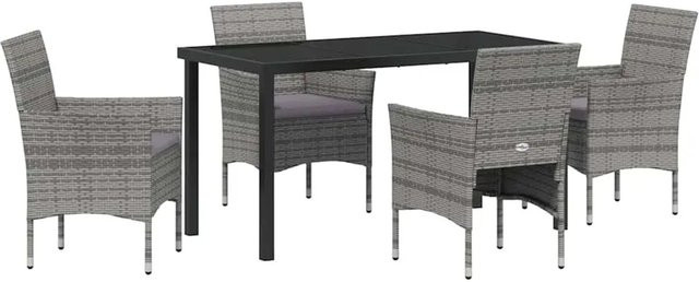 vidaXL 5-teiliges Garten-Esszimmer Set aus Poly Rattan in Grau mit rechteckigem Tisch - Bild 1