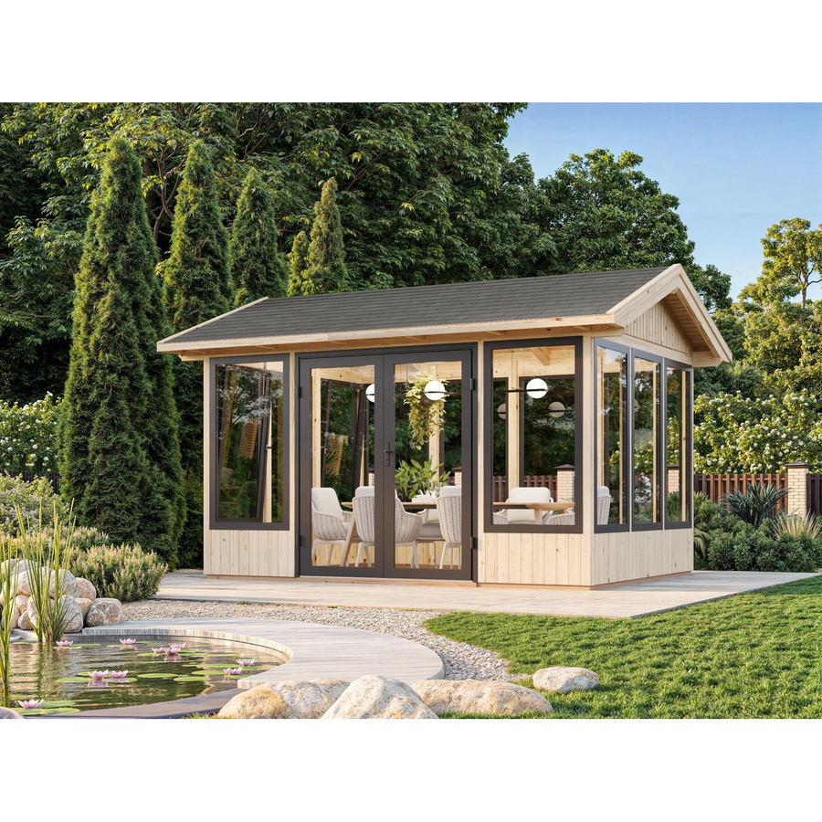 Palmako Pavillon Isabella aus Fichtenholz in Grau mit Satteldach, B/T/H: 401 x 303 x 297 cm - Bild 2
