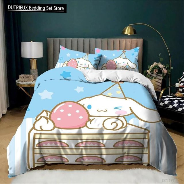 3-teiliges Cinnamoroll Bettwäsche-Set für Kinder in Blau, superweiche Mikrofaser-Bettwäsche mit Reißverschluss, B/H: 140 x 210 cm - Bild 1