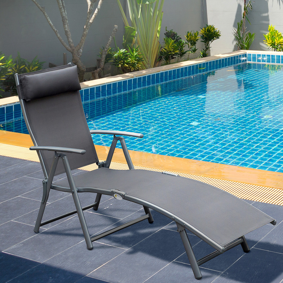 Outsunny Gartenliege Liegestuhl klappbar in Grau mit Textilene-Stoff und Armlehnen, B/T/H: 165 x 63,5 x 100,5 cm - Bild 2