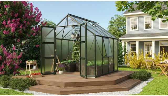 Vitavia Gewächshaus Olymp 6700 HKP in Smaragd mit Polycarbonat-Platten, Dachfenster, Seitenfenster und Regenrinne - Bild 1