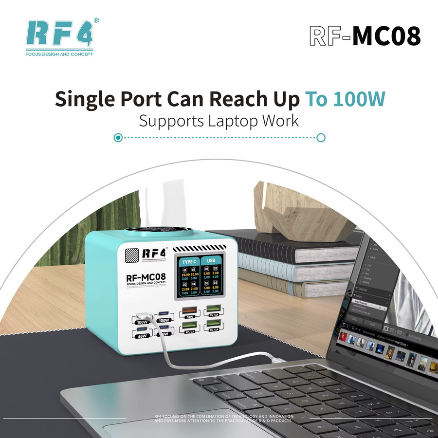 RF4 RF-MC08 Smart Multi-Port-Ladegerät in Weiß mit bis zu 100W für die schnelle Laptop-Aufladung und mehrere Geräte - Bild 4