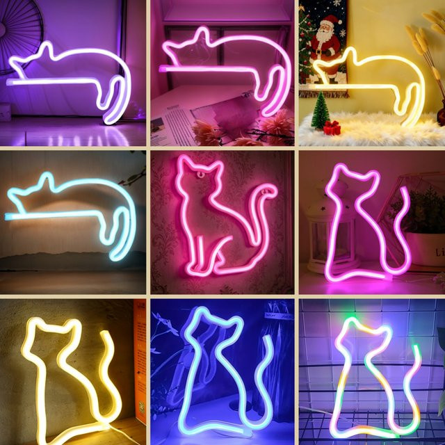 Niedliches Katzen-Nachtlicht als Wanddekoration für Schlafzimmer und Kinderzimmer, weißes Ambientelicht mit USB- oder Batteriebetrieb - Bild 1