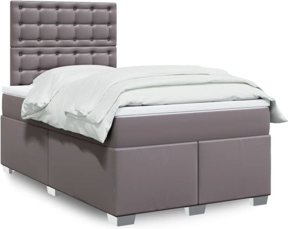 Vidaxl Boxspringbett mit Matratze in Grau und Weiß aus Kunstleder und Holzwerkstoff, B/T/H: 200 x 120 x 150,5 cm - Bild 1