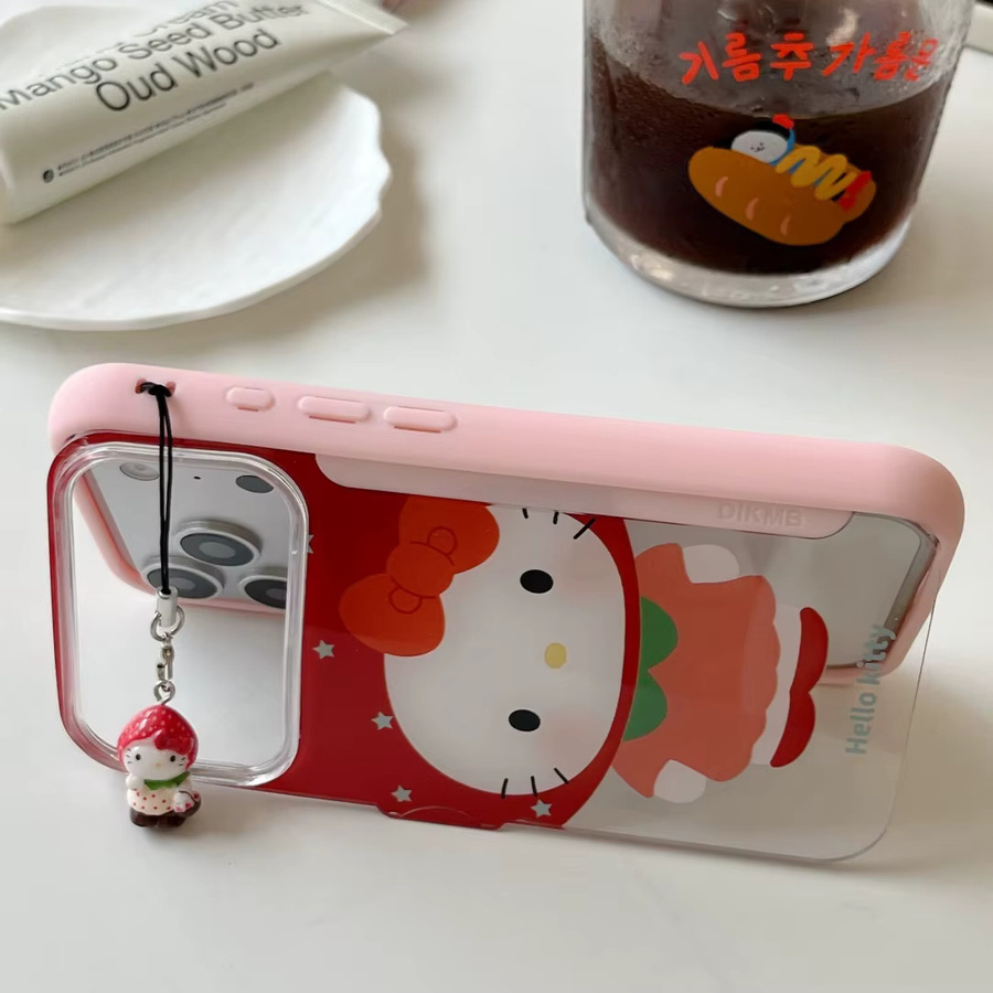 Sanrio Hello Kitty Handyhülle mit Erdbeer-Design und Flip-Stand für iPhone 16 15 14 Pro Max 13 inkl. Erdbeer-Anhänger - Bild 2
