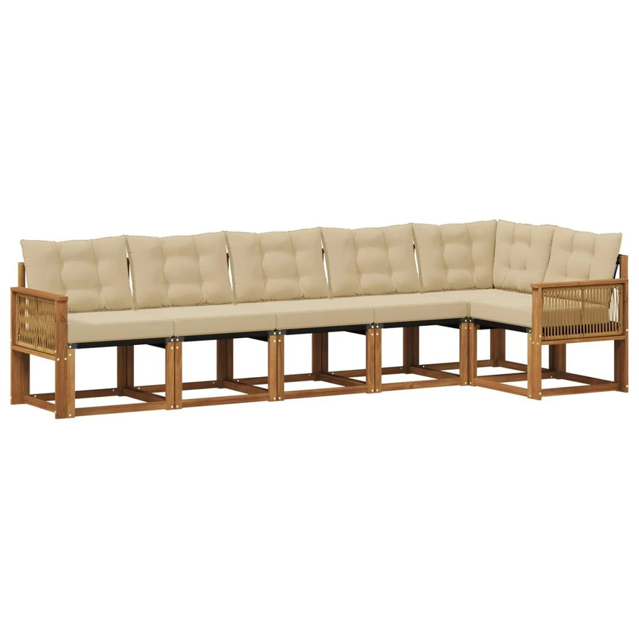 vidaXL Outdoor-Sofagarnitur in L-Form aus Akazienholz mit 6 Kissen in Natur und Beige - Bild 2
