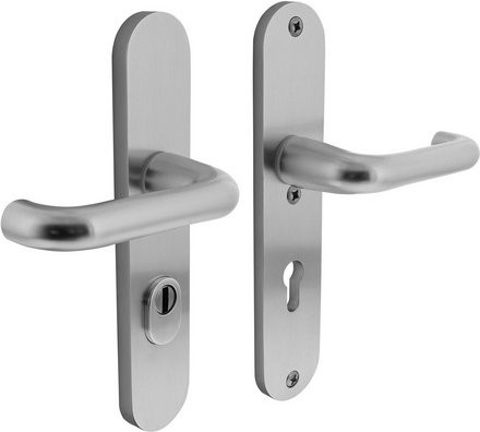 Intersteel Schutzbeschlag mit Kernziehschutz PZ 72 mm oval in Silber Aluminium mit Drücker/Drücker - Bild 1