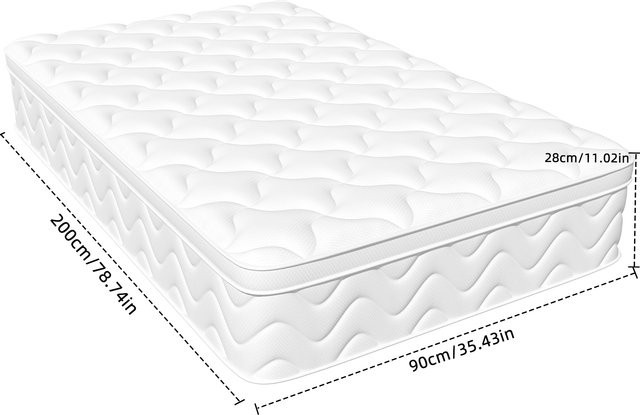 Hiazurm 7-Zonen Taschenfederkernmatratze in Weiß mit Spannbettlaken, B/T: 90 x 200 cm - Bild 1