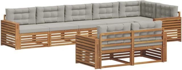 vidaXL Outdoor-Sofagarnitur aus Akazienholz in L-Form mit Kissen, 25-teiliges Set, Natur und Grau - Bild 1
