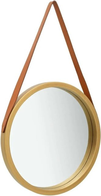 vidaXL Wandspiegel Rund im Vintage-Stil mit Gürtel in Gold und Braun, Durchmesser: 40 cm - Bild 1