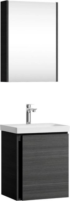 Planetmöbel Badmöbel Set Anthrazit mit Keramikwaschbecken und Spiegelschrank, Wandmontage, Soft Close, B: 50 cm, T: 37 cm, H: 49 cm - Bild 1