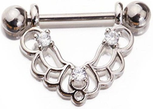 Nippelring Piercing Edelstahl, Mond und Flügel, Weiß, Damen - Bild 1