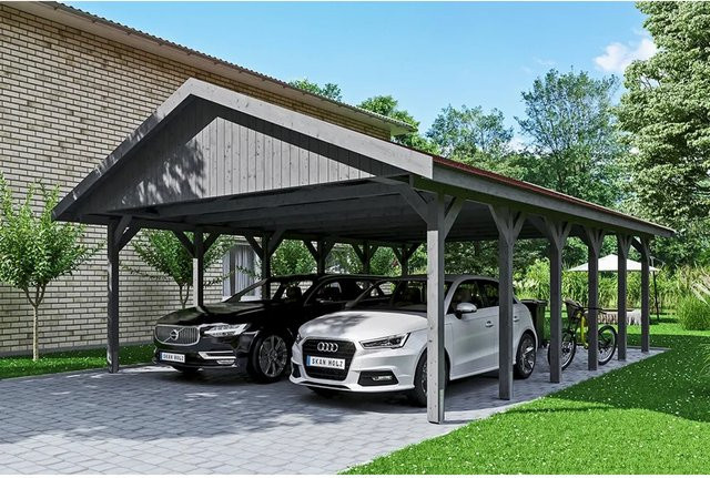Skan Holz Carport Wallgau Satteldach aus Nadelholz in Schiefergrau B/T: 620 x 900 cm, Höhe: 354 cm - Bild 1