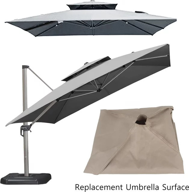 Ersatz-Regenschirmoberfläche aus Polyester für Double Top Outdoor-Sonnenschirm und römische Regenschirme, Grau, Breite: 2,9 m, Breite: 2,9 m - Bild 1