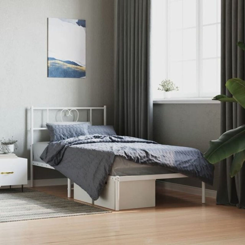 Vidaxl Metallbett mit Kopfteil in Weiß, Modernes Bettgestell aus Stahl, B/T: 90 x 200 cm - Bild 1