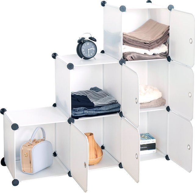 WOLTU DIY Kleiderschrank aus Kunststoff mit 6 Fächern und Türen in Weiß - Bild 1