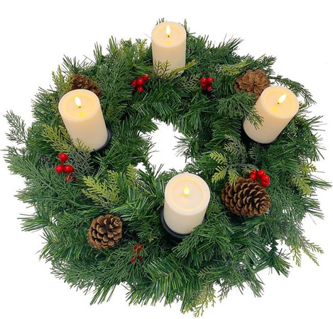 Gartenpirat Künstlicher Adventskranz in Grün mit 4 LED-Kerzen und Flacker-Effekt, Durchmesser: 60 cm