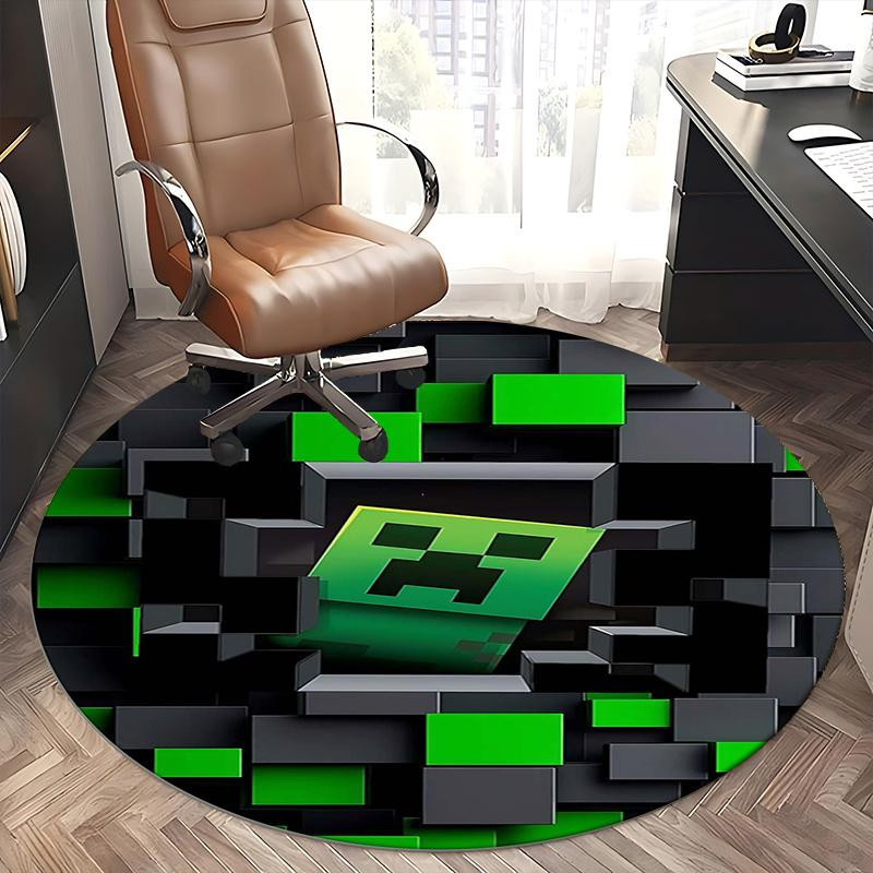 Minecraft Creeper Pixel Art Teppich von Yi Xin One, runder Teppich in Grün, Durchmesser: 80 cm, rutschfest und waschbar - Bild 3