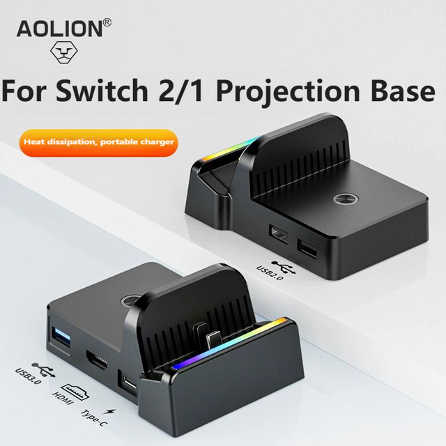 5 in 1 4K HDMI Adapter und Ladestation für Nintendo Switch 1 und 2 in Schwarz - Bild 1
