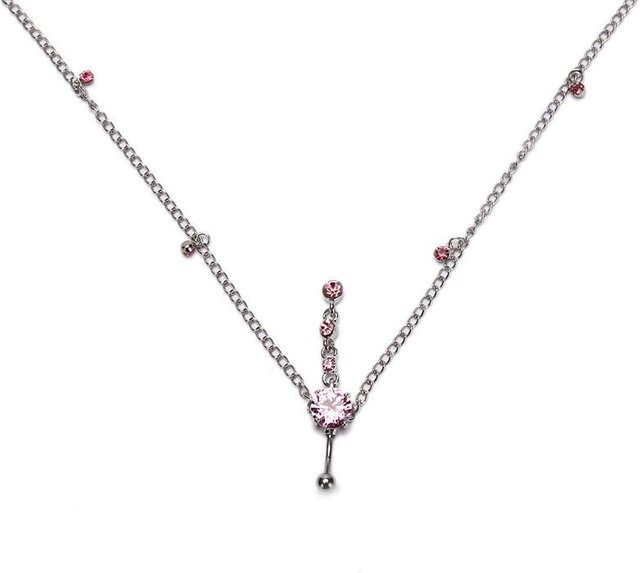 Bauchnabelring Edelstahl, Kristall, Zirkonia, rosa, Damen - Bild 1