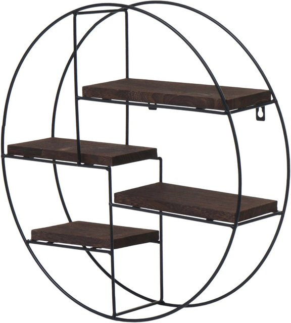 BERLINLODGE Wandregal Rund im Industrial Design aus Metall und Paulowniaholz, Braun, H x B x T: 45 x 45 x 11 cm - Bild 1
