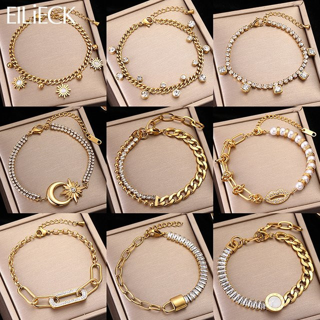 Eilieck Armband Edelstahl, Zirkonia, Kristall, Gold, Damen - Bild 1