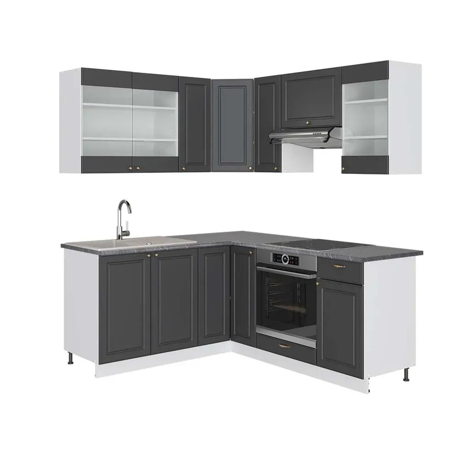 Vicco Fame-Line Eckküche in Anthrazit, Gold und Weiß, moderne Einbauküche mit Soft-Close-Türen, Breite: 160 cm, Tiefe: 82 cm, Höhe: 190 cm - Bild 2