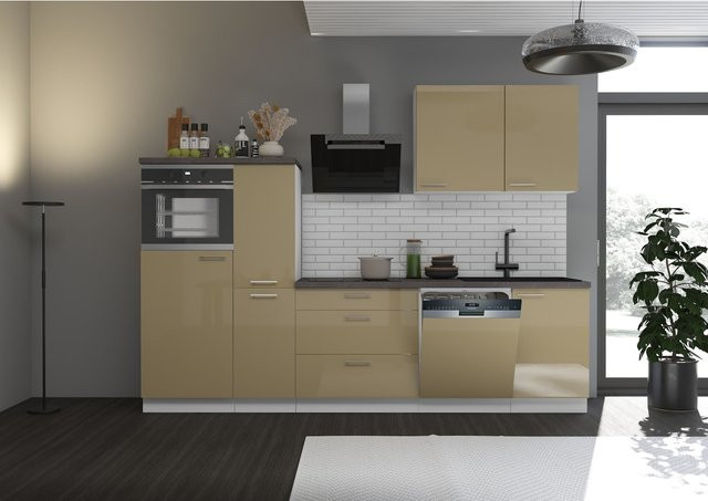 Küchenzeile Lara Einbauküche Singleküche Hochglanz Cappuccino Beige und Weiss 280 cm - Bild 1