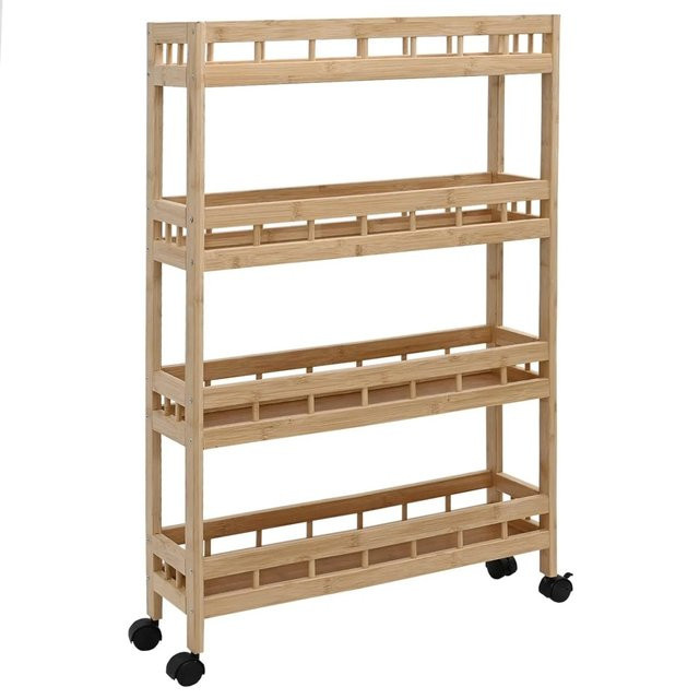 vidaXL Küchenwagen aus Bambus mit Rädern in Beige, B/T/H: 60 x 18 x 97 cm - Bild 1