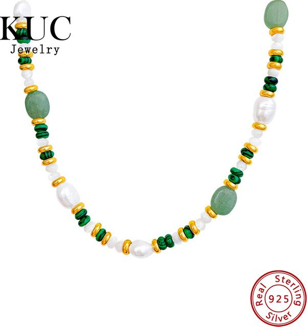 KUC Halskette 925 Silber, Perle, Malachit, Unisex - Bild 1