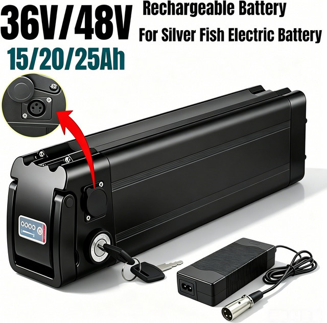 Aleaivy Silverfish Li-Ionen-Akku 36V/48V 20Ah in Schwarz mit integriertem BMS, kompatibel mit 250W–1000W Bafang-Motoren für Falt-E-Bikes - Bild 1