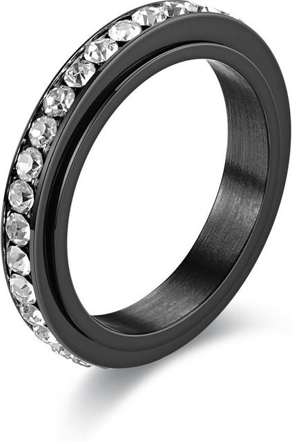 Fidget Angstring, Edelstahl, Zirkonia, Schwarz, Damen, Ringgröße 8 - Bild 1