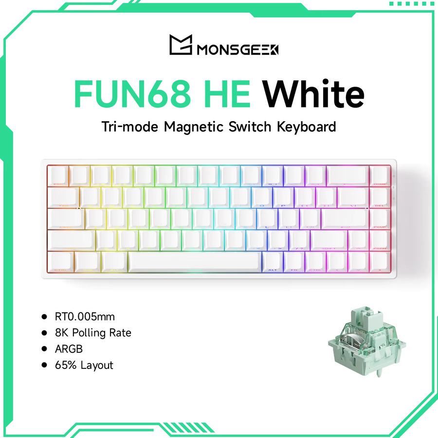 Akko MonsGeek FUN68 HE Magnetische Gaming-Tastatur 65% mit Hall-Effekt und ARGB in Weiß - Bild 4