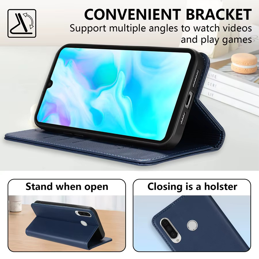 Magnetische Leder-Brieftasche mit Kartensteckplätzen für Huawei P20 Pro P30 P40 Lite P Smart 2019 und Honor 10 Lite 20i in Pink und Blau - Bild 4
