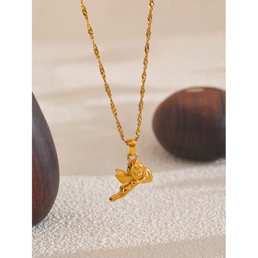Yhpup Halskette Edelstahl, Engel Herz Anhänger, Gold, Unisex - Bild 2