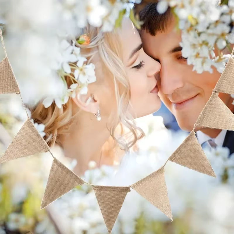 Vintage Jute-Wimpelkette in Braun mit 15 dreieckigen Flaggen, 4,3 m Länge für Hochzeit und Geburtstag - Bild 6