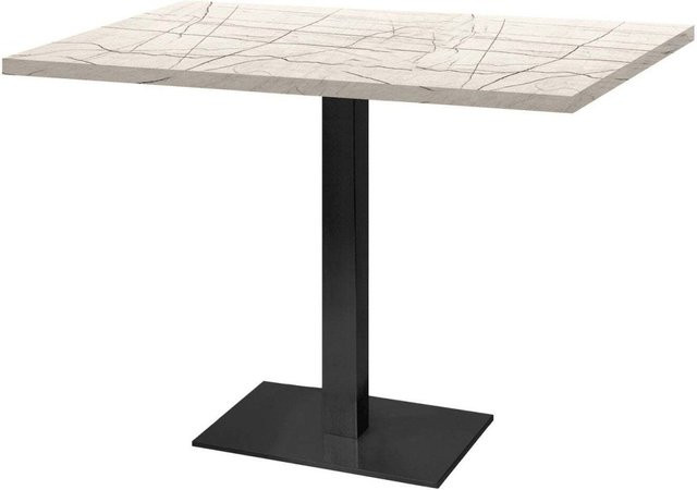 RestooTab Tisch Milan rechteckig mit Stein- und Holzdekor, Platte in Wollweiß/Grau/Marmoriert und schwarzem Gestell, B/T/H: 120 x 70 x 75 cm - Bild 1