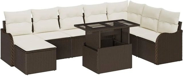 vidaXL Garten-Sofa-Set aus Poly Rattan und Stahl, 9-teilig, Braun und Creme-braun - Bild 1