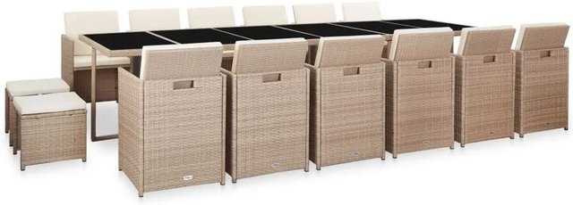 vidaXL 17-teilige Garten-Essgruppe aus Poly Rattan in Beige mit Glasplatte und wetterfesten Auflagen - Bild 1