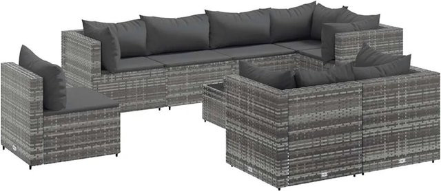 vidaXL 9-tlg Garten-Lounge-Set aus Poly Rattan mit Kissen in Grau und Anthrazit - Bild 1