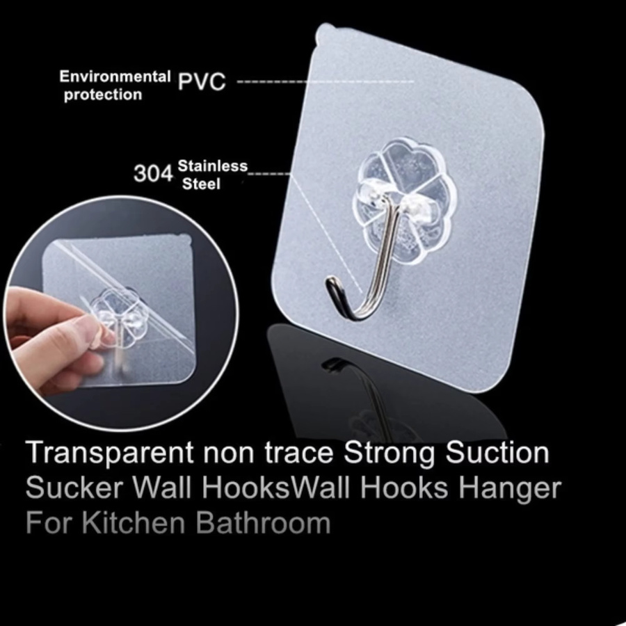 STONEGO Selbstklebende Tür-Wandaufhänger mit Saugnäpfen, transparent, 4 Stück, Breite: 6 cm, Höhe: 6 cm, Tiefe: 6 cm - Bild 3