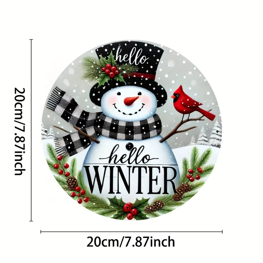 Potdemiel Wintergrüße Metallschild mit Holly-Kranz-Motiv in Weiß, Rundes Vintage-Dekoschild für Wand und Tür - Bild 2