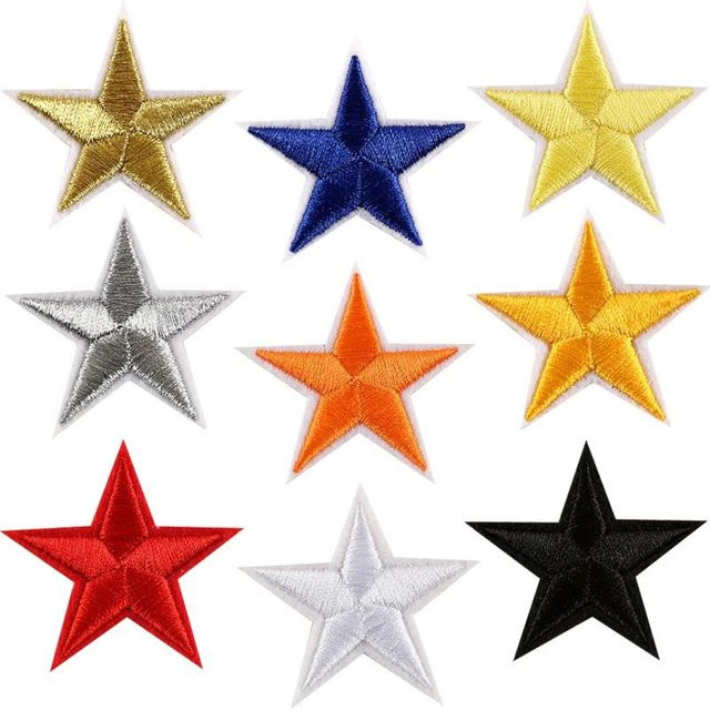 10 Stück Binchi Outdoor Product 5 Sterne Aufbügel-Flicken in Silber, Gold und 9 Farben als gestickte Applikation für Kleidung und Militär-Motive aus Polyester - Bild 1