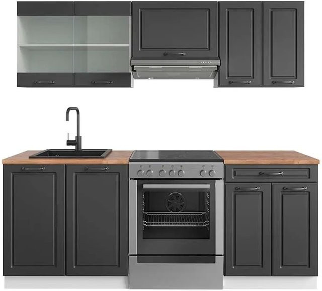 Vicco R-Line Küchenzeile Landhausstil in Anthrazit und Weiß mit Eiche Optik, Breite: 200 cm - Bild 1