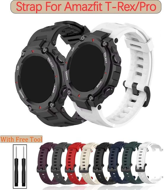 Atmungsaktives Sportarmband für Huami Amazfit T-Rex und T-Rex Pro in Schwarz inklusive Werkzeug - Bild 1