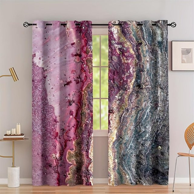 Abstrakter Vorhang mit geometrischem Digitaldruck in Ebenholz und Elfenbein, halbtransparent, mit Ösen, Höhe: 130 cm, Breite: 100 cm - Bild 1