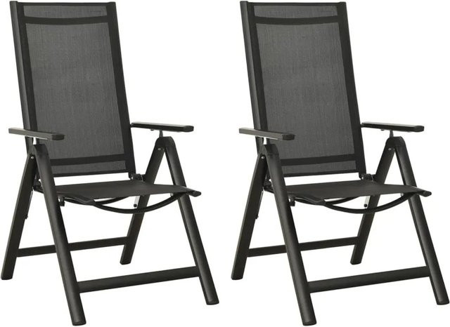 Furnicato Gartenstühle Set aus 2 Stück, klappbare Stühle aus Aluminium und Textilene, schwarz, verstellbar in 7 Positionen, B/T/H: 56 x 65-110 x 76-109 cm - Bild 1