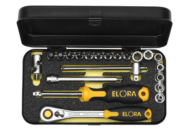 Elora Steckschlüssel-Satz 1/4 Zoll für TORX Sicherheits-Schrauben, 21-teilig, Silber