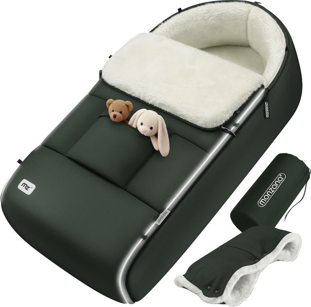 Monzana Babyfußsack für Kinderwagen in Grau-Grün mit reflektierenden Elementen - Bild 1