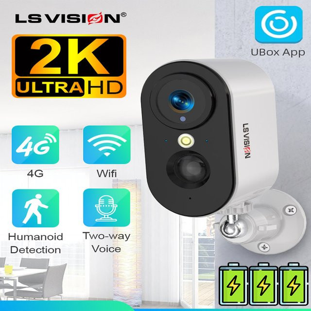 LS VISION 2K 5MP Sicherheitskamera mit 4G SIM-Karte und WiFi, Akku-Überwachungskamera mit menschlicher Erkennung in Weiß - Bild 1